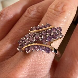 Vintage white gold plated amethyst Bypass Cluster oversized cocktail ring 6